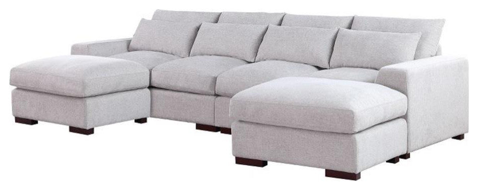 Reversible Modular Sectional Fabric Sofa With Two Ottoman-Light Gray