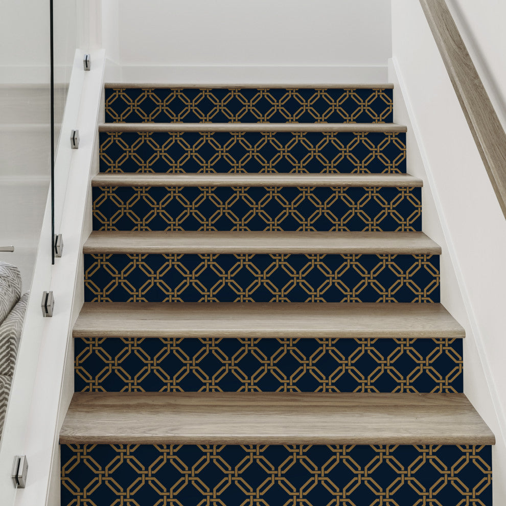 Octagon Links Peel and Stick Stair Riser Strips, Navy, 48"w X 7"h, 6 Pack