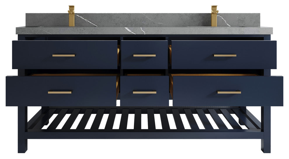 Parker 72 Double Sink Bath Vanity in Navy Blue  2" Piatra Gray