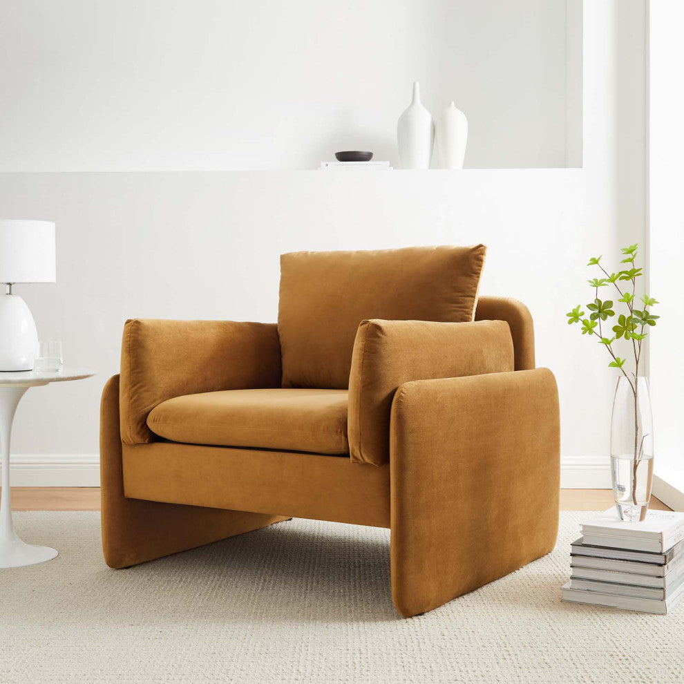 Armchair Accent Chair, Velvet, Brown, Modern, Living Lounge Hotel Hospitality