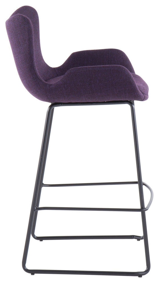 Tara Counter Stool, Black Metal/Purple Noise Fabric, Set of 2