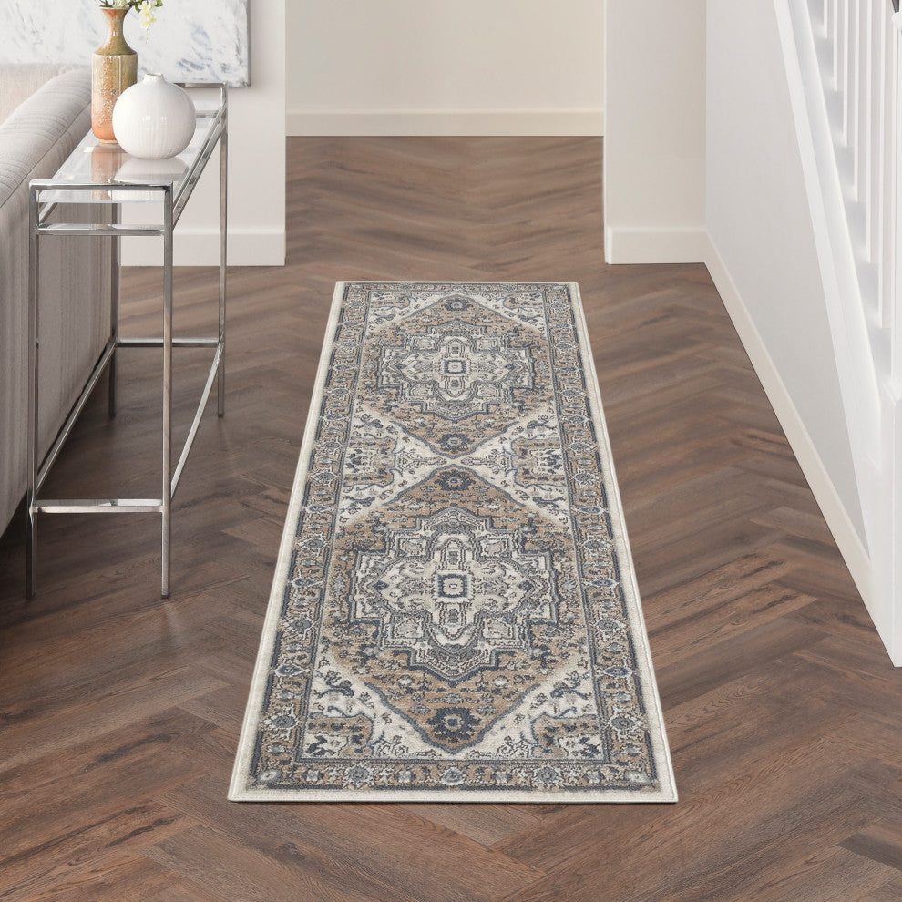 Nourison Quarry 2'2" x 10' Ivory Taupe Vintage Indoor Rug