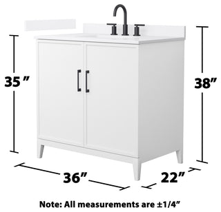 Elan 36" Single Vanity, White, White Quartz Top, 3-Hole, Black Trim