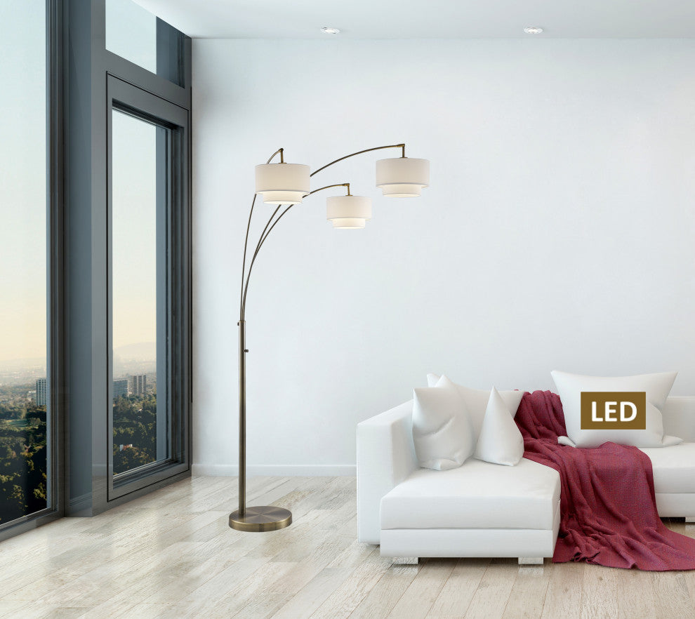 Lumiere III 83" LED Double Shade Arched Floor Lamp With Dimmer
