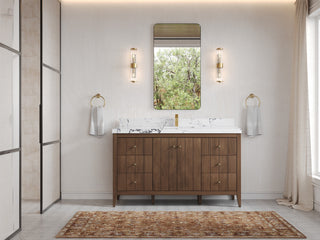 Atlanta Teak 60" Single Sink Bath Vanity, Dark Natural 2" Viola Night