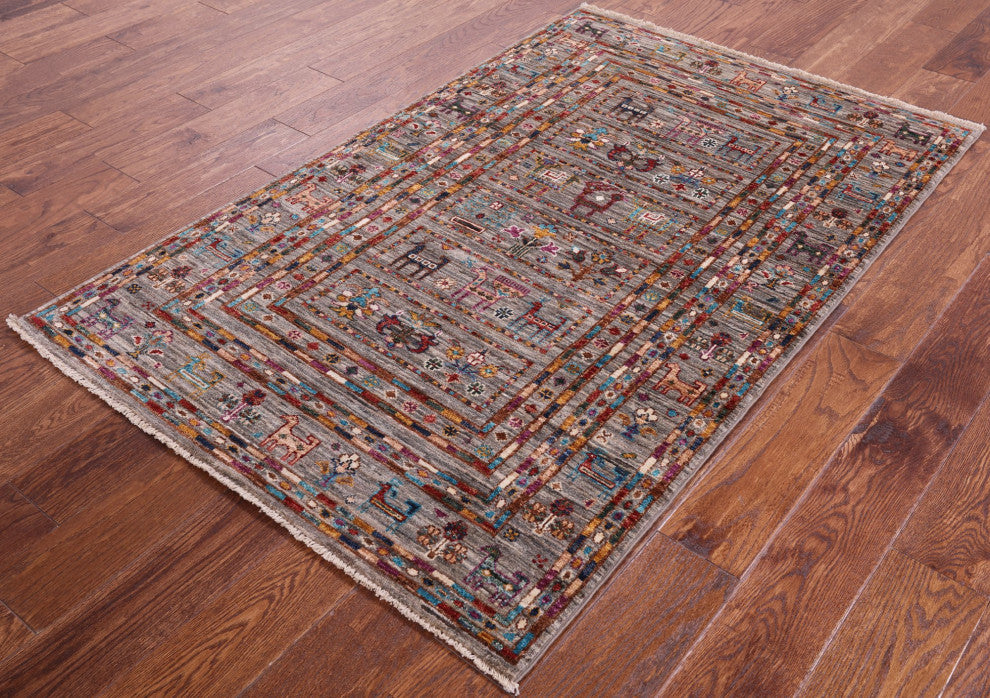 Tribal Persian Gabbeh Hand Knotted Rug 3' 5" X 5' 5" Q5475