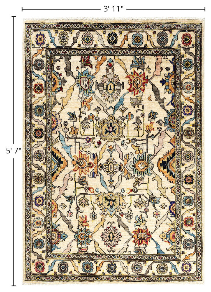 Serapi One-of-a-Kind Hand-Knotted Area Rug Ivory, 3' 11" x 5' 7"