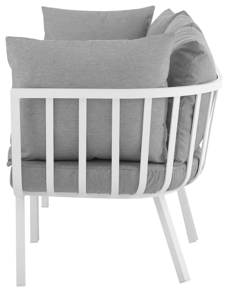 Lounge Sectional Sofa Chair Set, Aluminum, Metal, White Gray, Outdoor