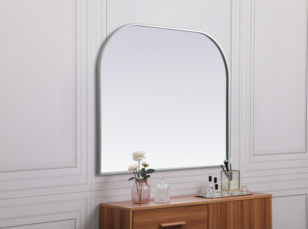 Metal Frame Arch Mirror 42X34 Inch, Silver