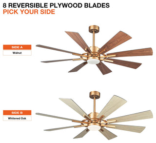 60" Indoor/Outdoor Windmill 8-Blade Gold Ceiling Fan with Remote and DC Motor