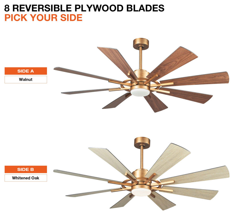 60" Indoor/Outdoor Windmill 8-Blade Gold Ceiling Fan with Remote and DC Motor