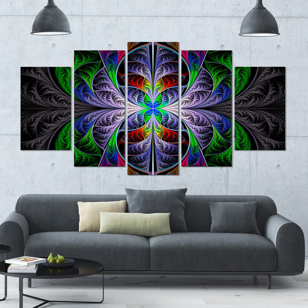 Beautiful Fractal Stained Glass, Contemporary Wall Art Canvas, 60"x32", 5 Panels
