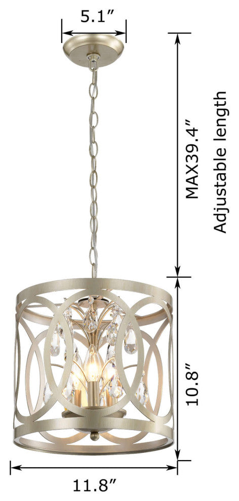Silvia 3-light Light Brushed Champagne Silver Metal Cage Drum Chandelier
