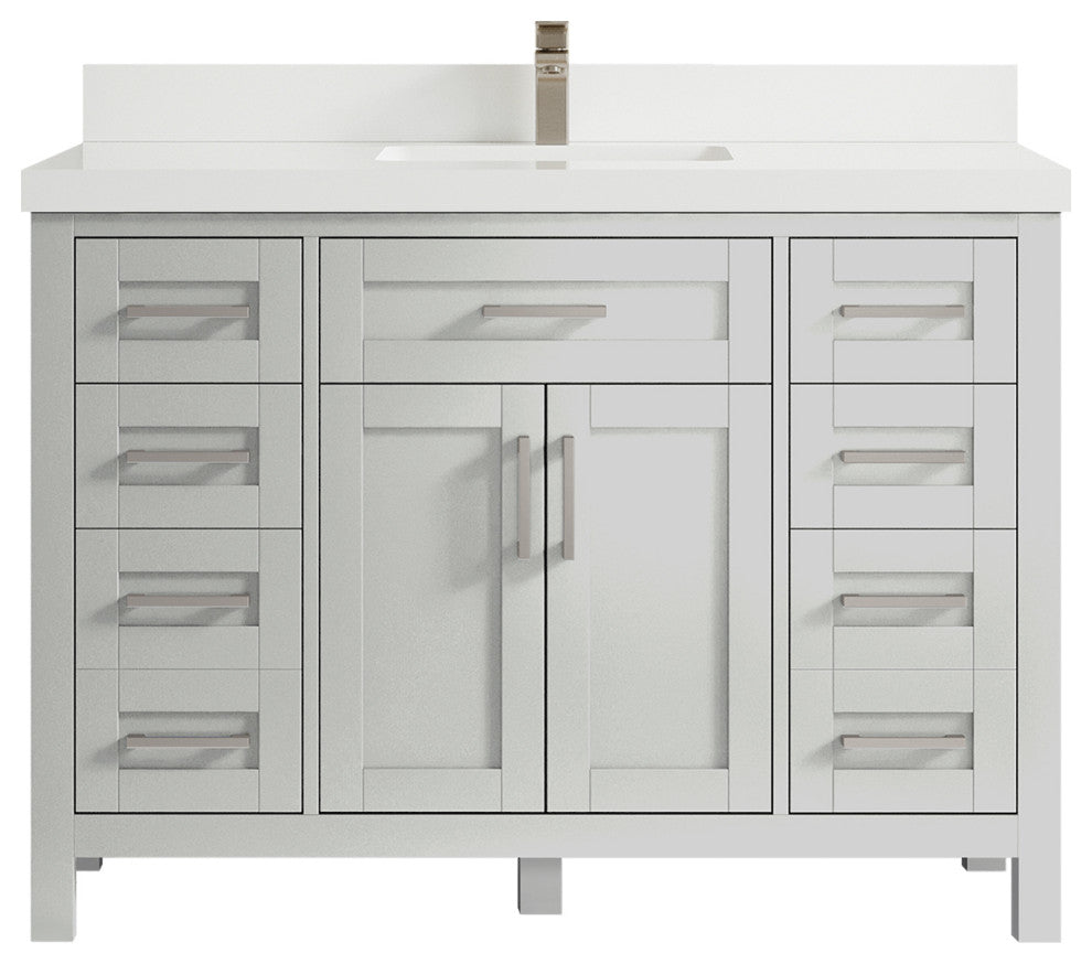 Cambridge 48 Single Sink Bath Vanity in Coventry Gray 2" White Quartz