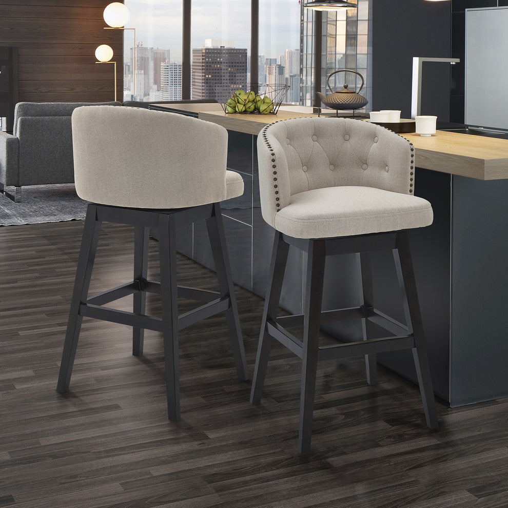 Thomas 26" Wood Swivel Counter Stool Tufted, Espresso Finish, Tan Fabric