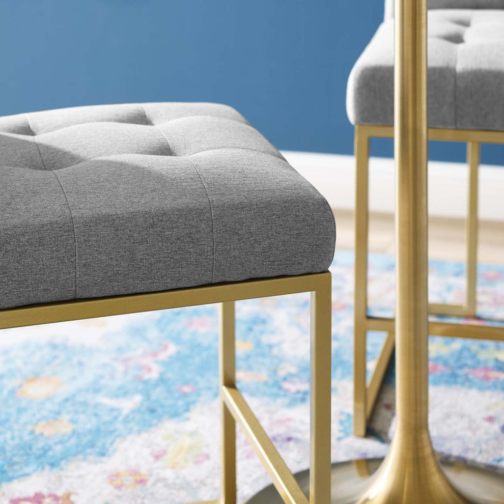 Counter Stool Chair, Fabric, Metal, Gold Gray, Modern, Bar Pub Cafe Bistro