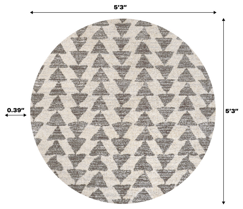 Aisha Moroccan Triangle Geometric Cream/Gray 9' Round Area Rug
