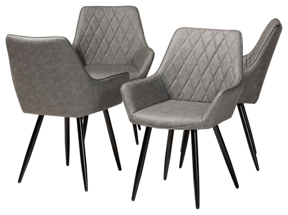 Arcelia Mid-Century Gray Faux Leather and Black Metal 4-Piece Dining Chair Set