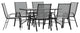 Brazos 7 Pc Outdoor Dining Set 55" Table, 6 Stack Chairs, Gray