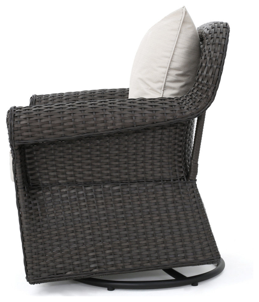GDF Studio Admiral Outdoor Wicker Swivel Rocking Chair, Water Resistant Cushions, Single Chair