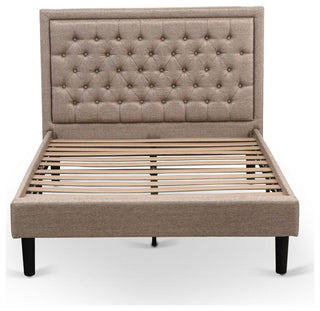 2Pc Set, 1 Platform Bed Frame Dark Khaki, Headboard, 1 Nightstand, Black Legs