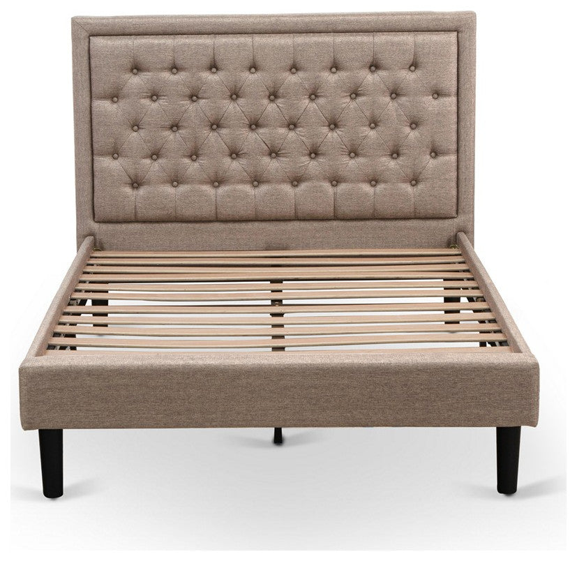 2Pc Set, 1 Platform Bed Frame Dark Khaki, Headboard, 1 Nightstand, Black Legs