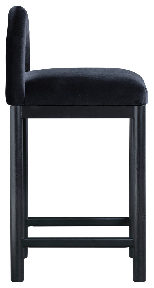 Conrad Upholstered Bar and Counter Stool, Black, Velvet, Black