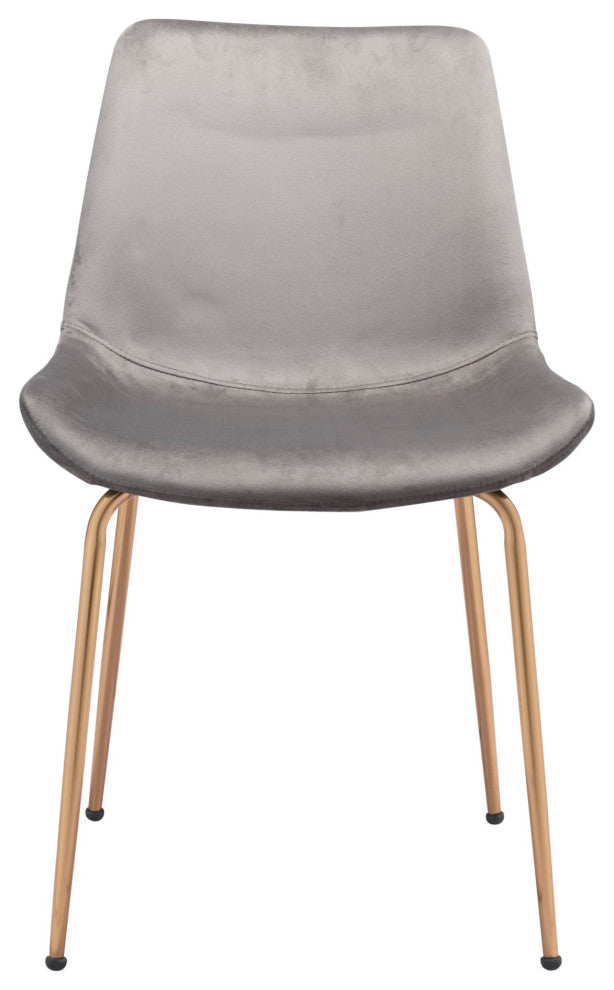 Dining Chair, Set of 2, Steel Metal, Fabric, Gray, Gold, Cafe Bistro