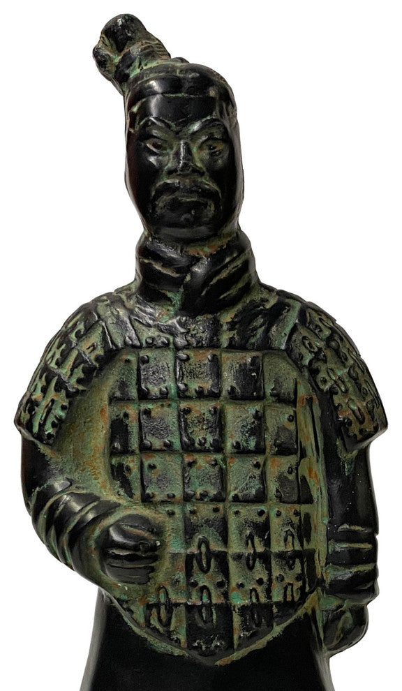 Chinese Black Green Rustic Ancient Artistic Terra Cotta Soldier Figure Hws2454