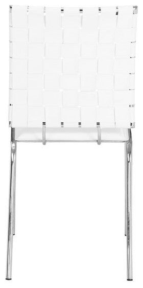 HomeRoots Set of 4 Woven Back White Faux Leather Dining or Side Chairs