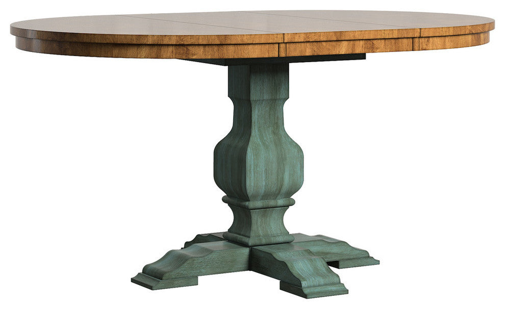 Arbor Hill Two-Tone Oval Pedestal Base Extendable Dining Table, Antique Sage Green