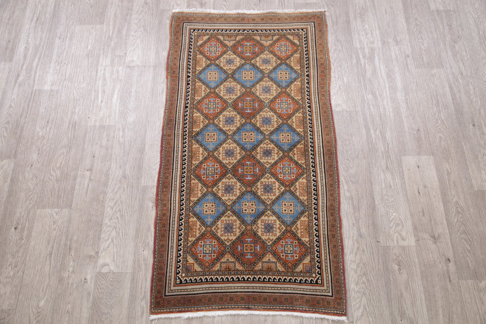 Consigned, Handmade Oriental Vintage Traditional Persian Area Rug, Beige, 3x5