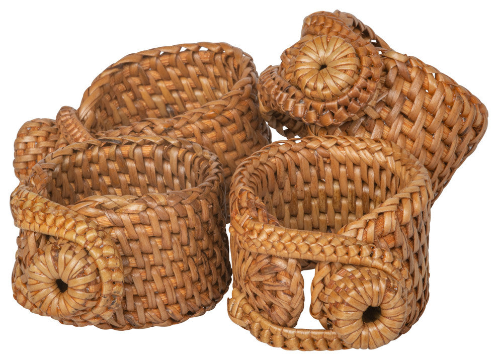 Loma Rattan Napkin Rings, Set of 4 Rings, Honey Brown