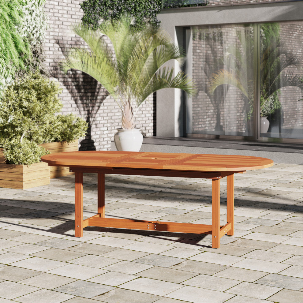 Amazonia Bahamas 9-Piece Eucalyptus Extendable Dining Set With Brown Sling Chair