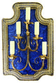 Art Deco Sapphire Blue Wall Sconce, Retro Dark Gold Candle Holder