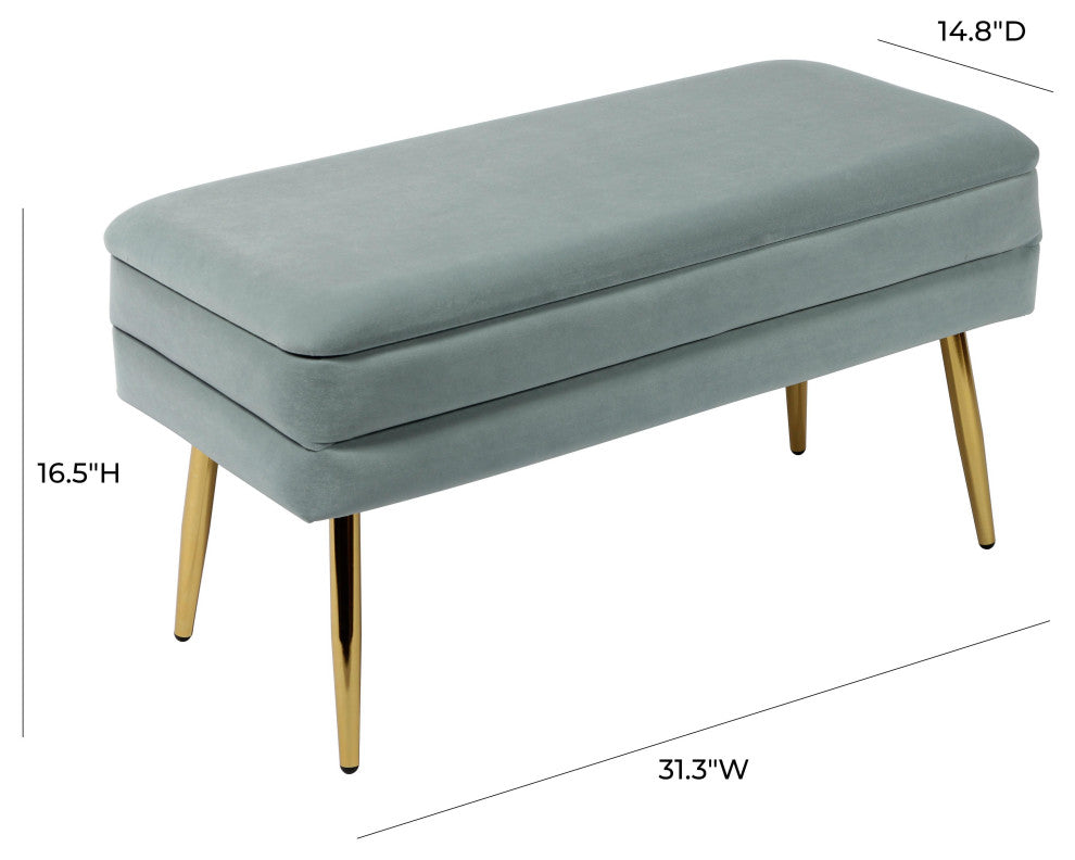 Ziva Sea Blue Velvet Storage Bench - Sea Blue