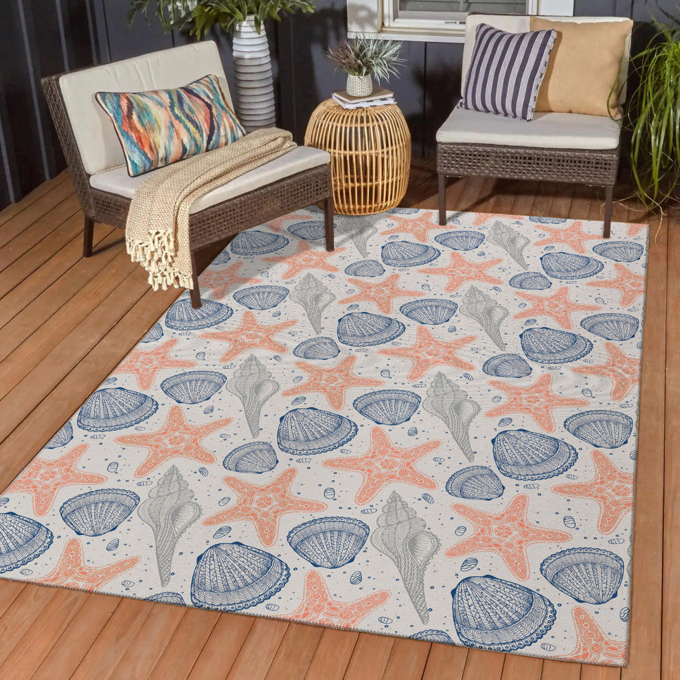Indoor/Outdoor Seabreeze SZ4 Flax Machine Washable 10' x 14' Rug