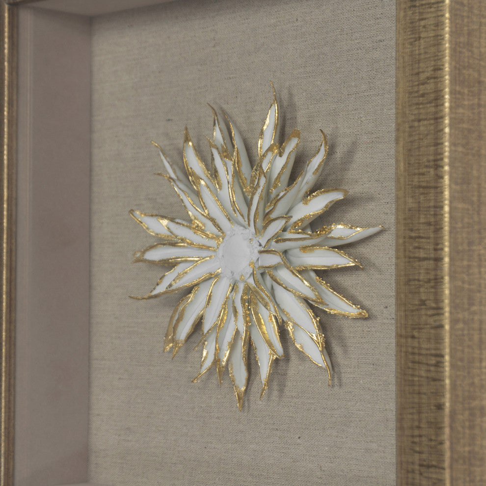 Gold Ceramic Flower Shadow Box Wall DÃ©cor (MS39291DP)