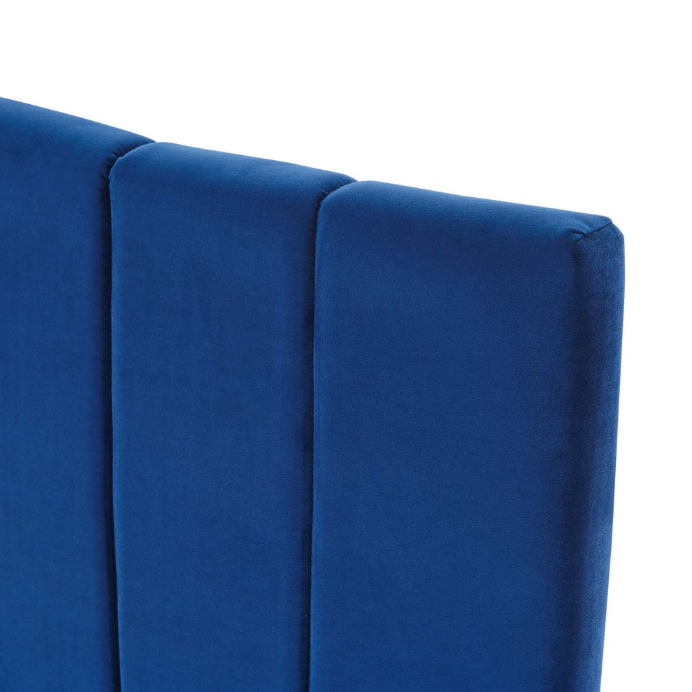 Tufted Headboard, Full Queen Size, Velvet, Blue Navy, Modern Contemporary