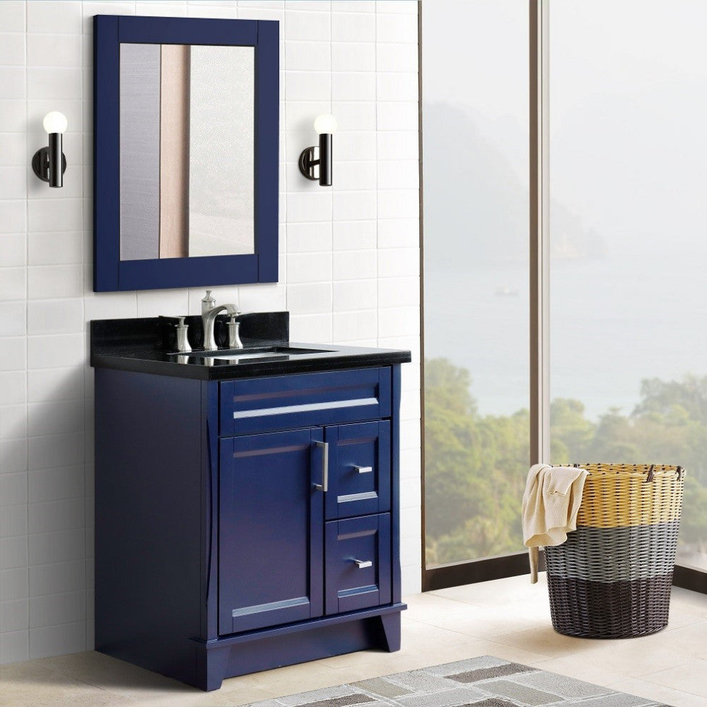 31" Single Sink Vanity, Blue Finish With Black Galaxy Granite