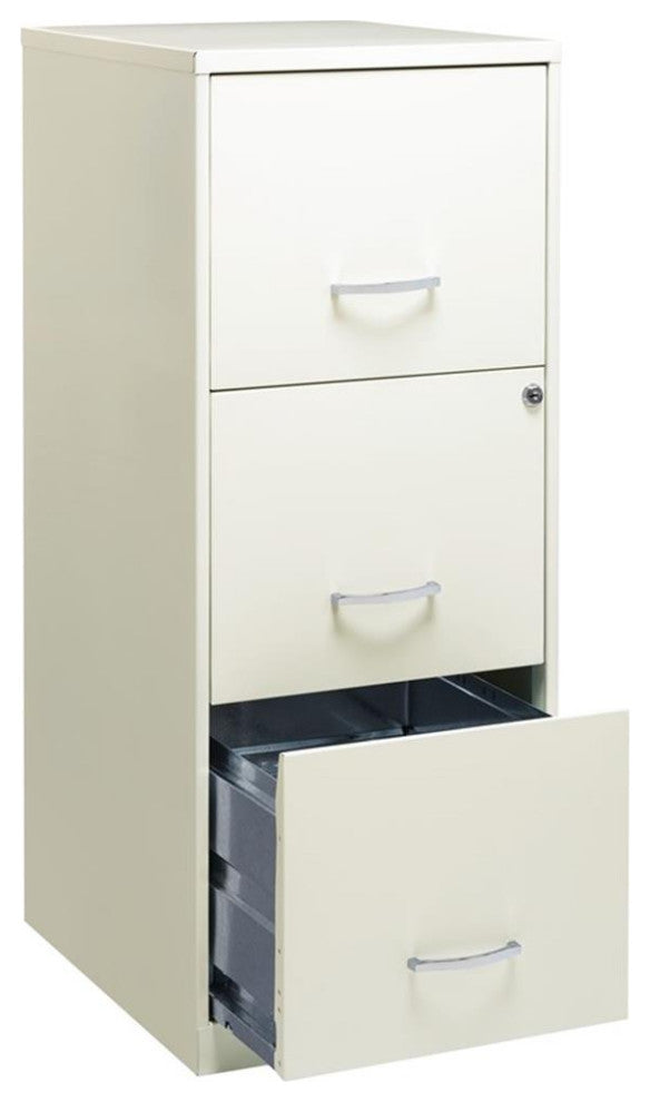 Home Square 3 Drawer Vertical Metal Filing Cabinet Set in Pearl White (Set of 2)