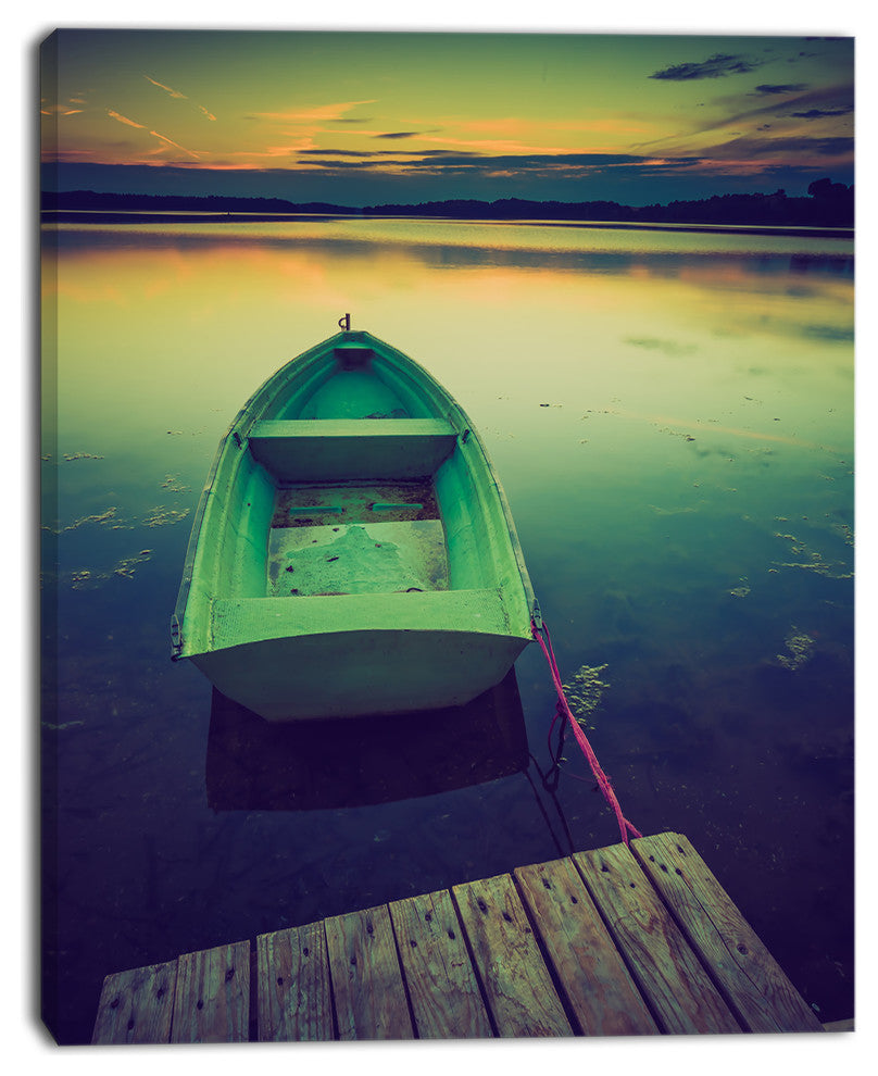 Boat and Wooden Pier in Lake, Boat Canvas Art Print, 30"x40"