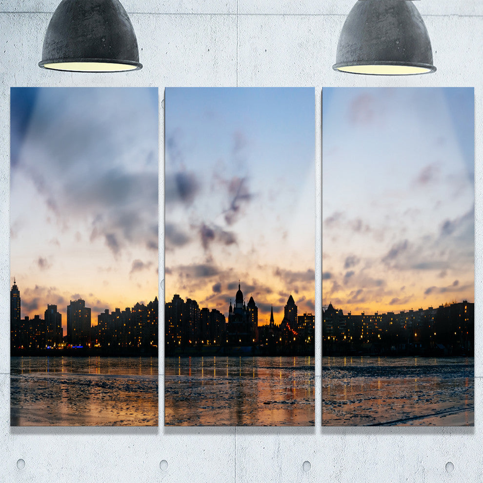 "Sunset With Clouds in Kiev Panorama" Metal Wall Art, 3 Panels, 36"x28"