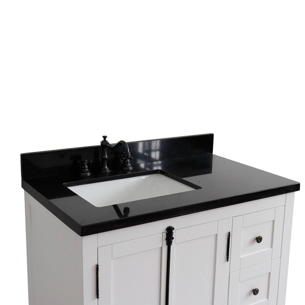 37" Vanity, Glacier Ash With Black Galaxy Top, Left Doors/Left Rectangle Sink