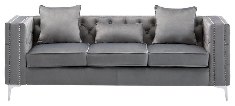 Lilola Home Lorreto Gray Velvet Fabric Sofa Loveseat Living Room Set