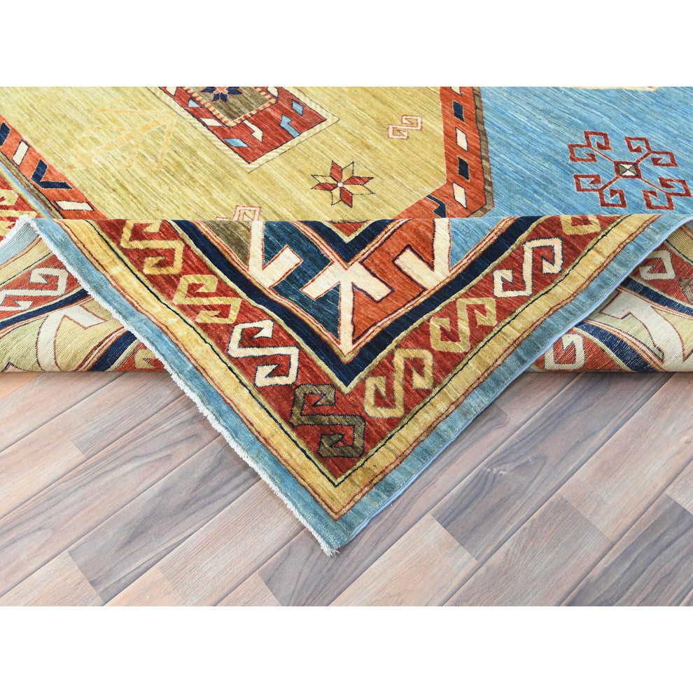 Sky Blue Caucasian Design 200 KPSI Wool Hand Knotted Oriental Rug 9'x11'10"