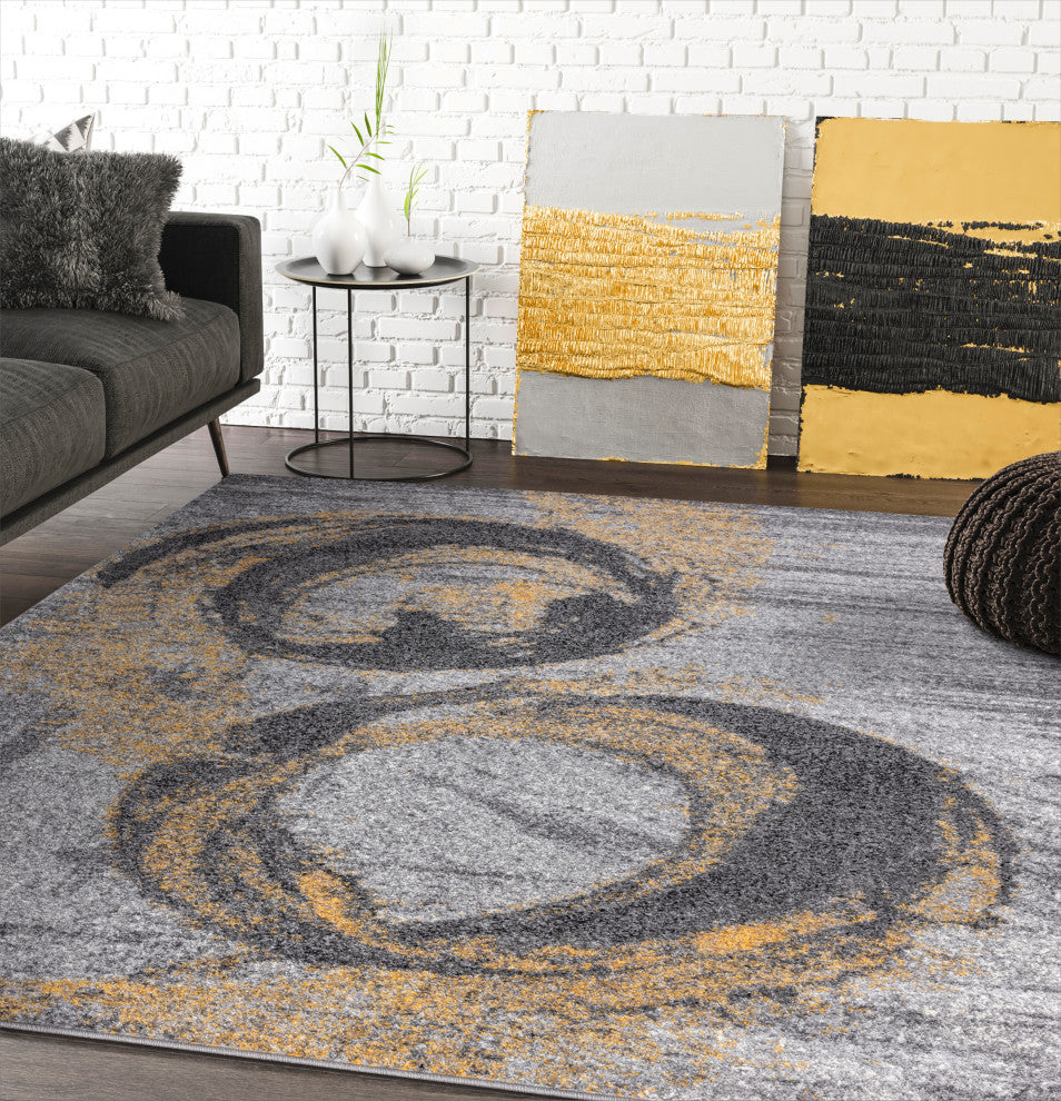 Abani Laguna LAG150A Contemporary Yellow Swirl Area Rug