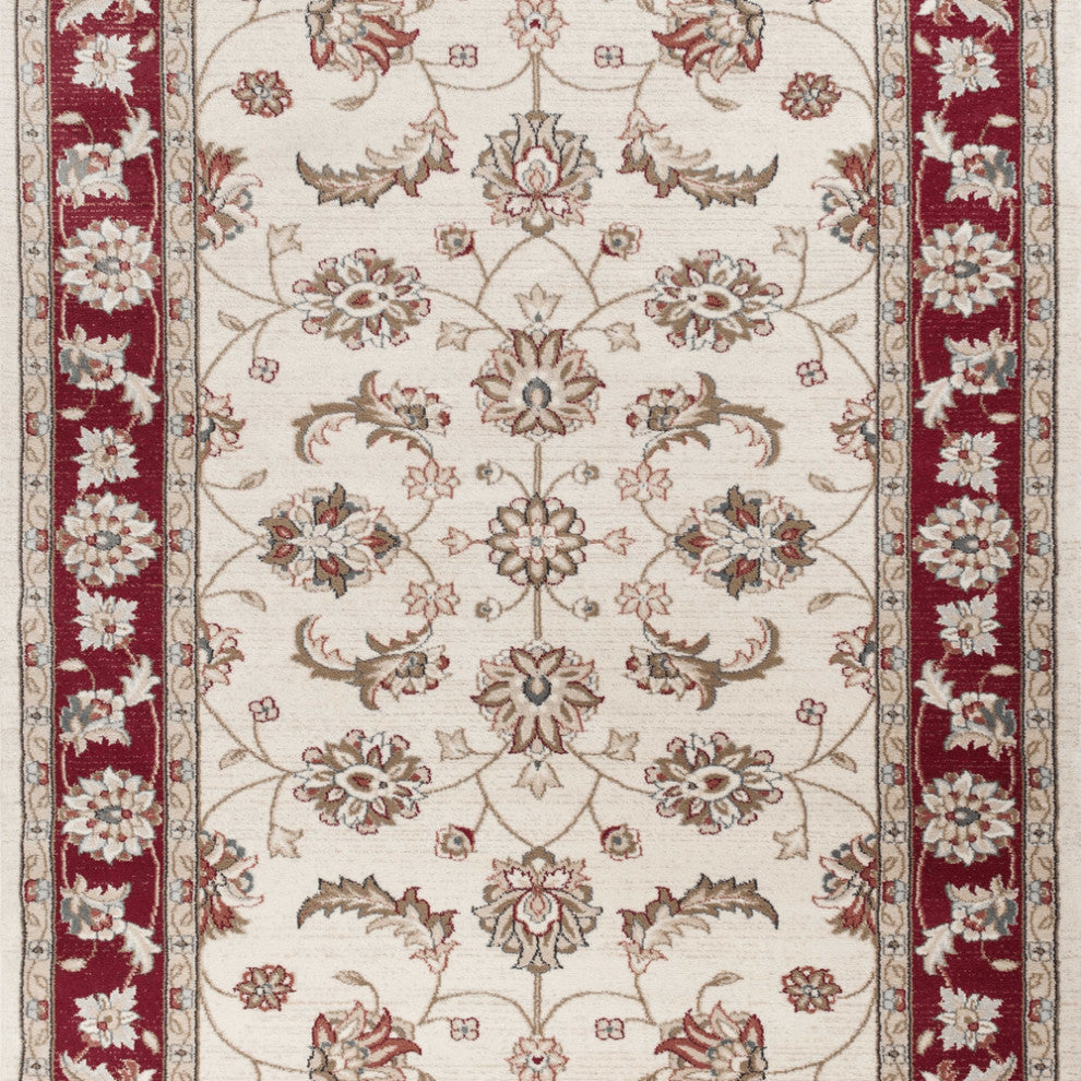 8' x 10' Ivory or Red Floral Vine Bordered Indoor Area Rug