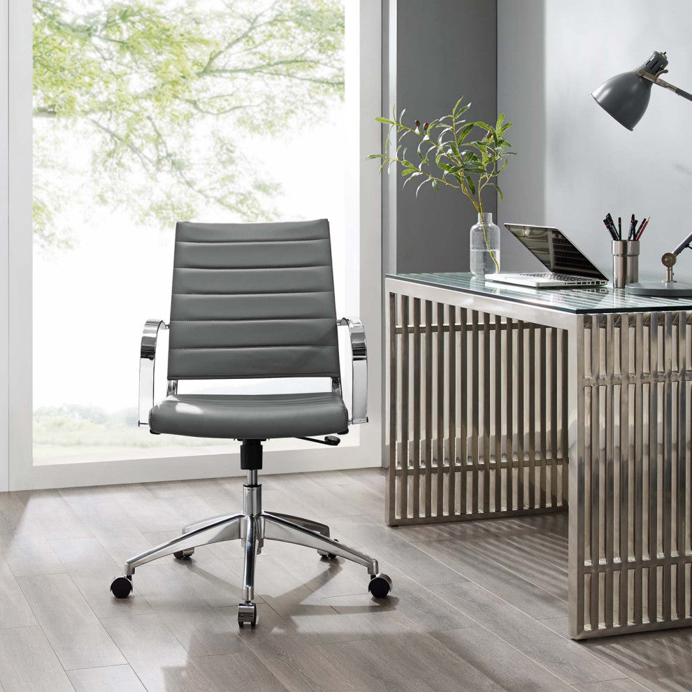 Computer Work Desk Chair, Faux Leather, Gray, Modern, Home Business Office