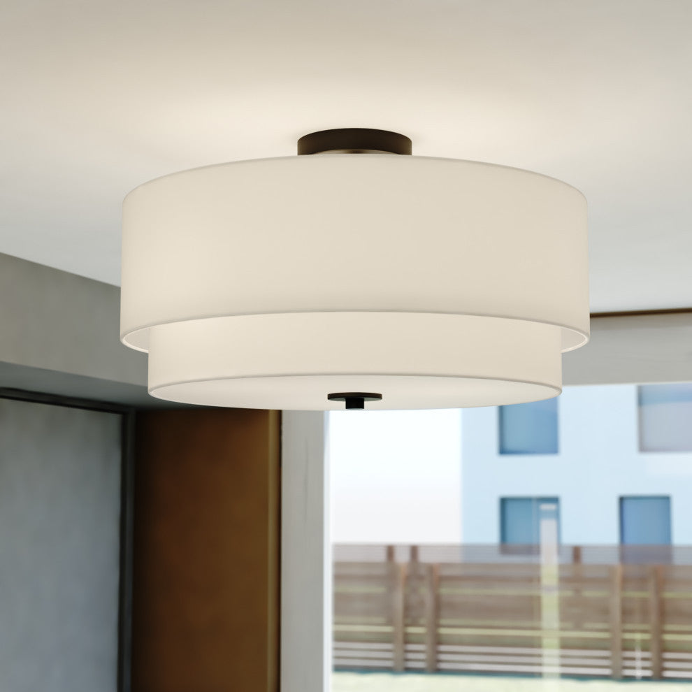 Burnaby Mid-Century Drum Semi Flush Ceiling Light, Black, 20.5-in. W X 10.75-in. H X 20.5-in. D